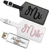 2 pcs Mr and Mrs Luggage Tags Set, Honeymoon Essentials Gifts honeymoon sand keepsake just Married Luggage Tags travel with Sand Keepsake Jar for Couples Wedding bridal shower gifts(Adorable Patterns)
