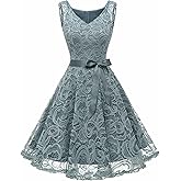 Dressystar Women Floral Lace Bridesmaid Party Dress Short Prom Dress V Neck