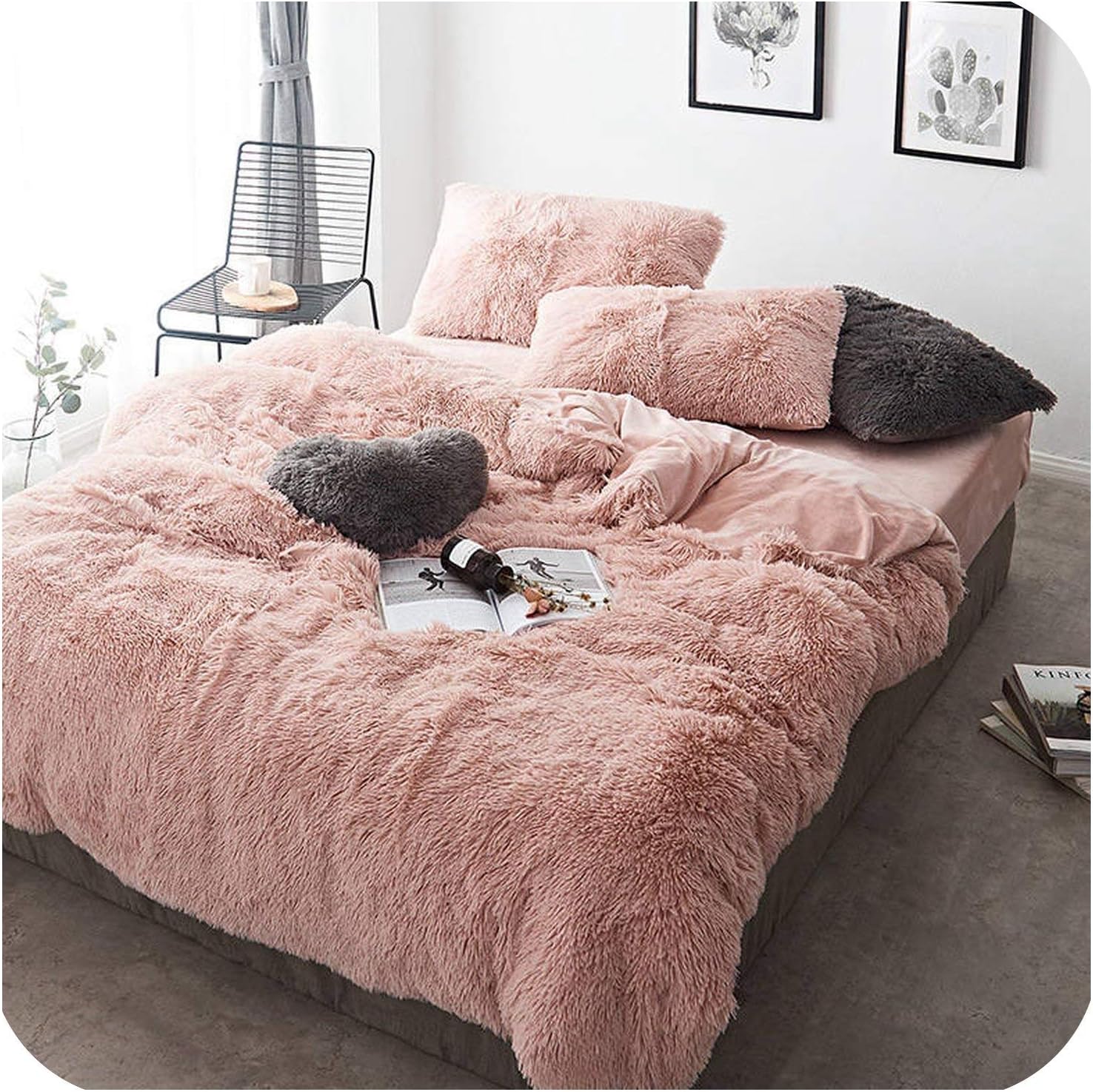 House additions bed soft touch diamond fur duvet set grey single 3ft. 4pcs set winter warm plush bedding sets