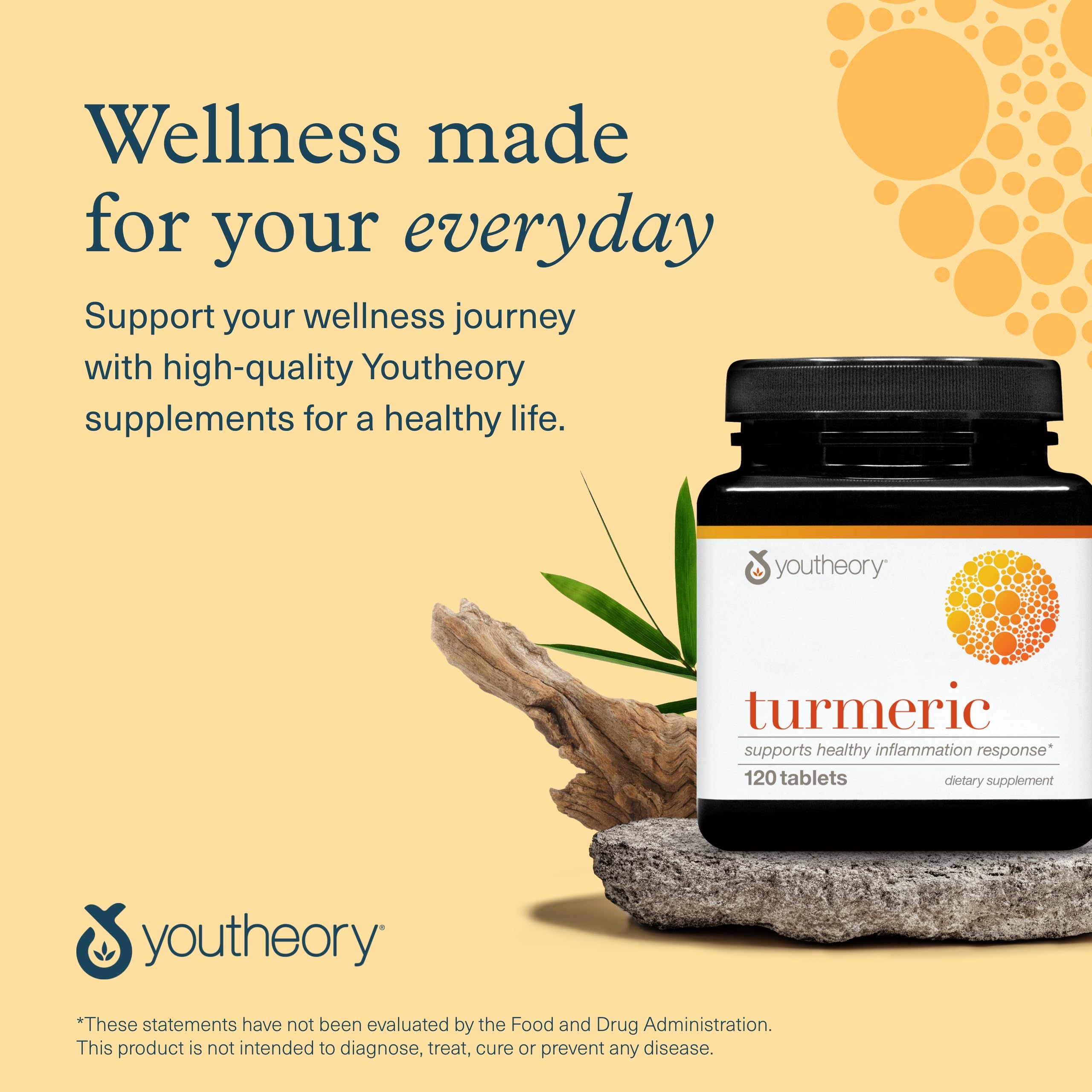 Youtheory Turmeric Advanced - 450 mg Turmeric Supplement - with 15 mg Black Pepper & 300 mg Olive Leaf Extract - Curcumin Joint Support* - Soy, Dairy & Gluten Free - 120 Vegetarian Tablets