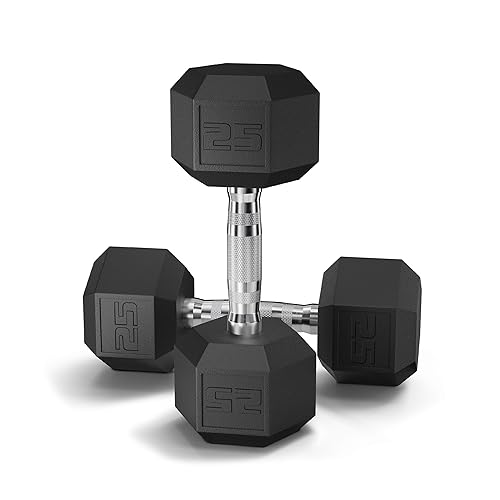 Epic Fitness Hex Dumbbell Pair 25 lbs PVC Coated Black Workout