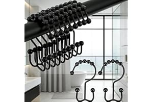 Double Shower Curtain Hooks - Smooth Glide Ball Bearings - 12 Pack - Black,Thickened Stainless Steel Shower Curtain Rings,Rus