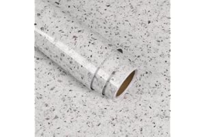 VaryStyle Terrazzo Contact Paper Peel and Stick Countertops Waterproof White/Pink/Grey Glossy Marble Contact Paper for Counte