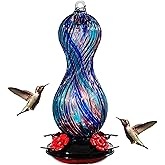 Hummingbird Feeder for Outdoors Hanging, Hand Blown Glass 24 OZ Capacity Hummingbird Bird Nectar Feeders with 4 Feeding Ports, Gifts for Women Mom Outside Garden Backyard Decor