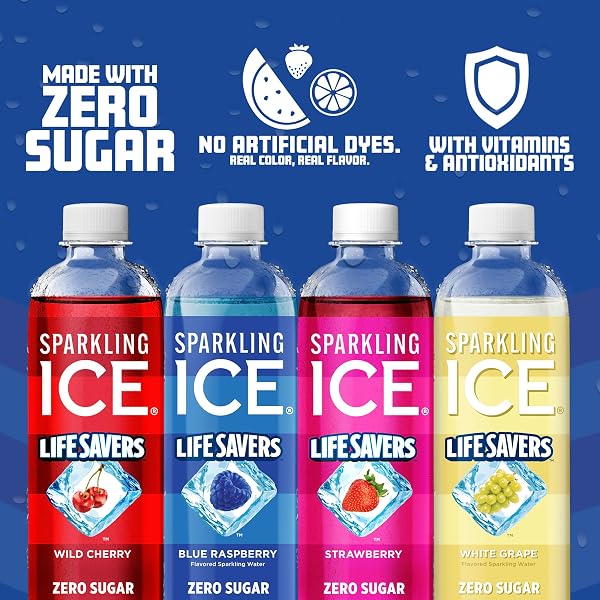 SPARKLING ICE® LIFE SAVERS™ RED, WHITE AND BLUE VARIETY PACK, ZERO SUGAR FLAVORED SPARKLING WATER, WITH VITAMINS AND ANTIOXIDANTS, LOW CALORIE BEVERAGE, 17 FL OZ BOTTLES (PACK OF 12)