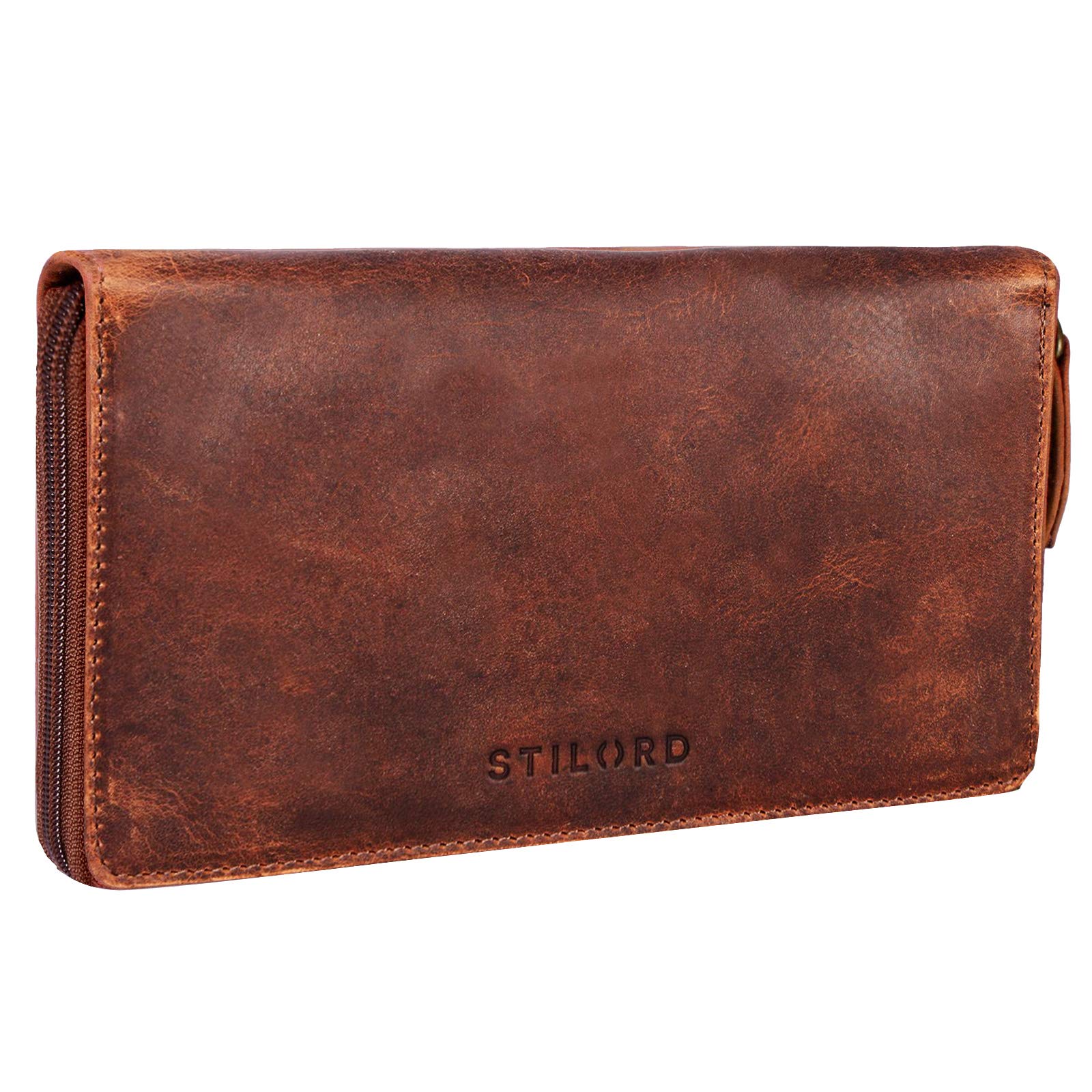 STILORD "Emilia" Elegant Leather Wallet for Women with RFID and NFC Protection Horizontal Billfold Timeless and Classic Design Genuine Leather Gift Box Colour:Kara - Cognac