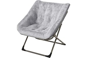 IDEALHOUSE Soft Faux Fur Saucer Chair for Adults – Folding Lounge Accent Chair with Sturdy Steel Frame – No Assembly Needed –