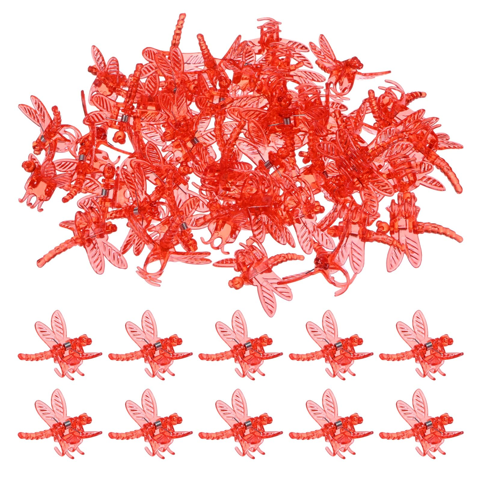 M METERXITY 50-Pack Orchid Clips, Plastic Garden Plant Clips, Dragonfly Orchid Clips, Garden Plant Support Clip for Supporting Stems/Vines/Stalk Grow Upright [Red]