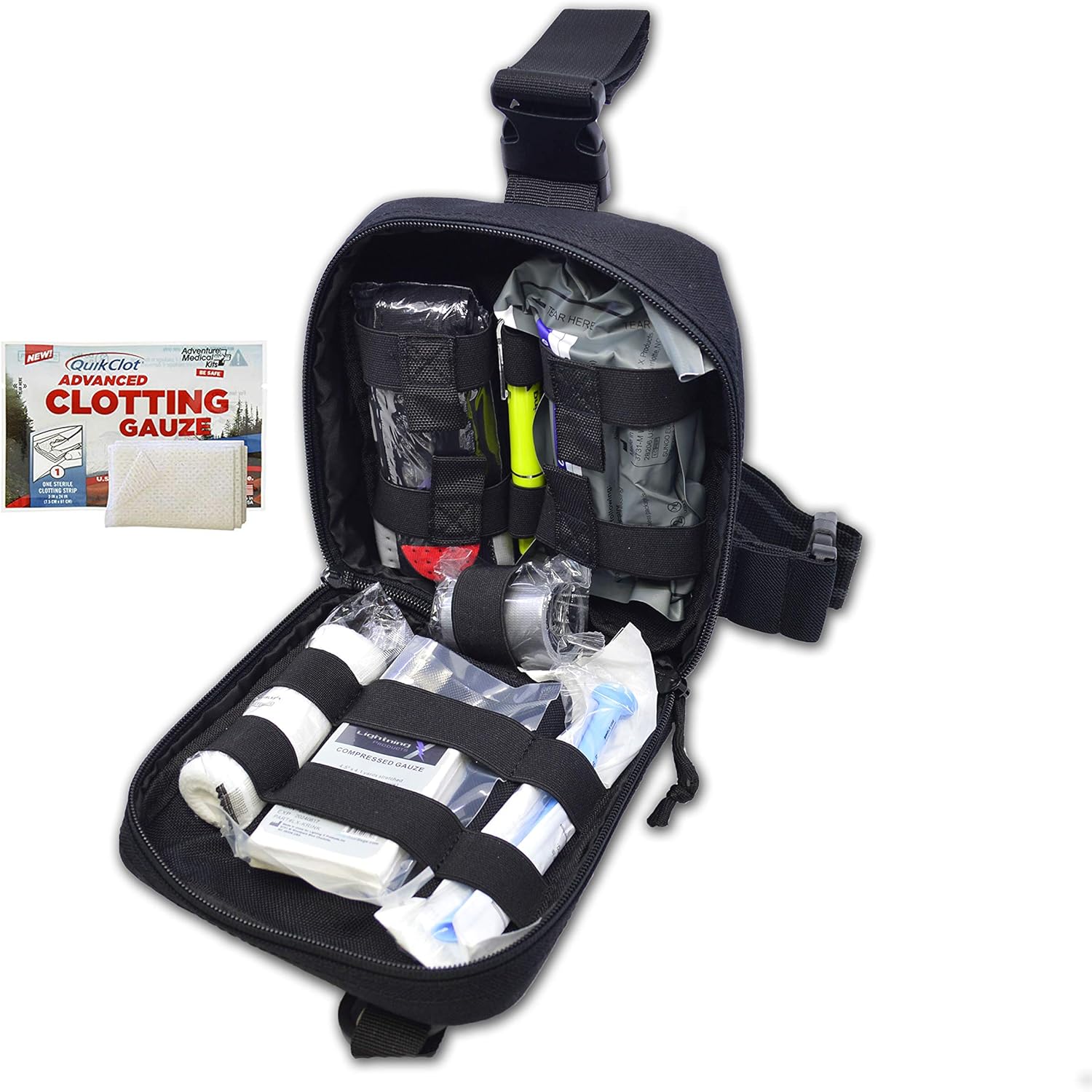 Lightning X Pre-Stocked Drop Leg IFAK Trauma Kit w/MOLLE Bleed Stop Gunshot Wound Care w/QC - Black: Health & Personal Care