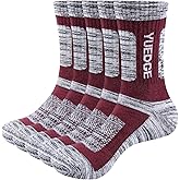 YUEDGE Men's Hiking Socks Moisture Wicking Mens Socks Anti-Odor Work Socks Padded Cotton Safety Boot Socks For Men, 5 Pairs