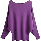 FULIER Women Oversized Boat Neck Batwing Sleeves Dolman Knitted Sweaters Lightweight Pullovers Tops One Size