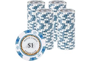 Gamers Lounge Monte Carlo 14-gram Poker Chips (100-pack) - Premium Heavyweight Clay Composite ($1 White)
