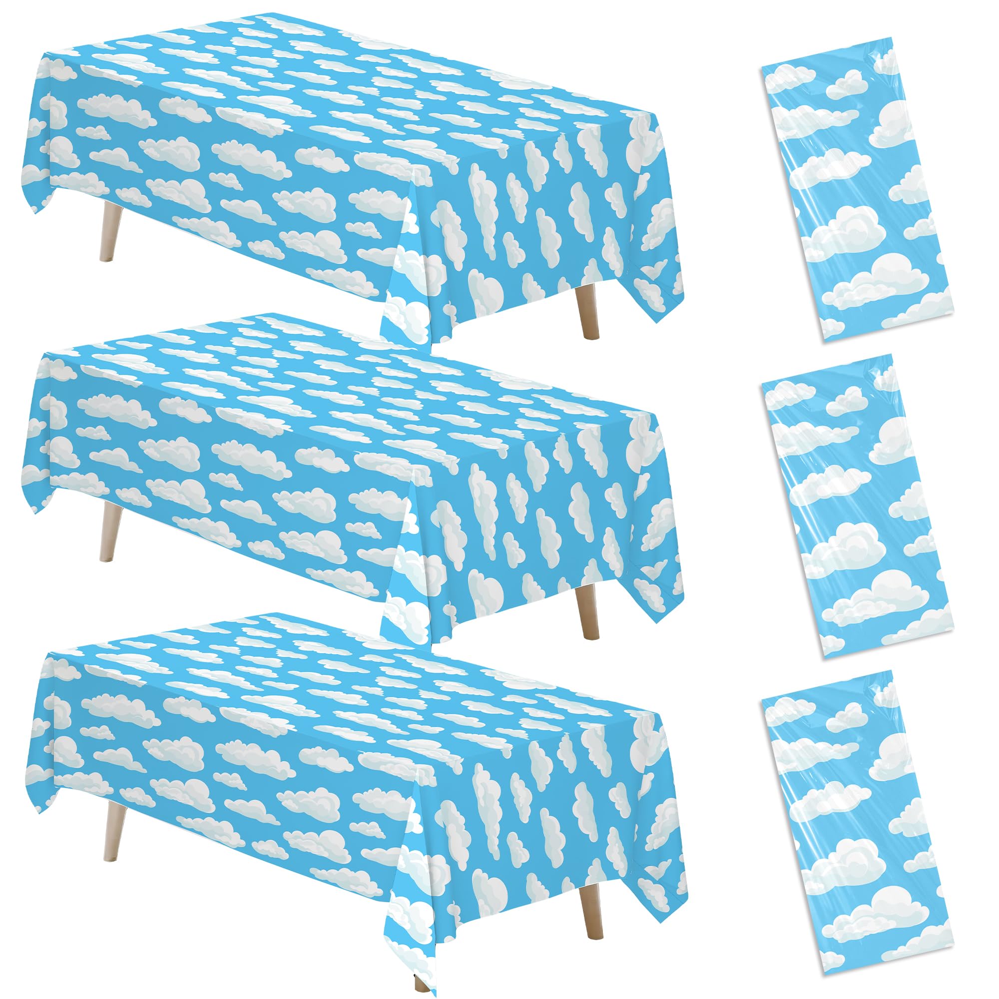 Photo 1 of FVABO Blue Sky White Cloud Tablecloth Decorations, 3Pcs Disposable Clouds Party Table Cover Supplies for Birthday Baby Shower, and Airplane Sky Theme Party Decorations, 55in x 86 in
