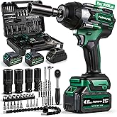 PAOWAFOL 2026 Upgrade Impact Wrench 665 Ft-lbs(900N.m) 2200IPM, 1/2 Impact Gun with 21V 2x4.0AH Battery, Cordless Impact Driver 22 Drill Bits & 4 Sockets, Pistola De Impacto for Home Car Tire Lug Nut