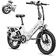 Jasion EB7+ST Adult Electric Bicycles, 28MPH Folding Electric Bike with 1200W Peak Motor, 55Miles Commute Ebikes for Adults 480WH Battery, Shock Absorber, Disc Brake, 20" *3.0 Tires for Beach Snow
