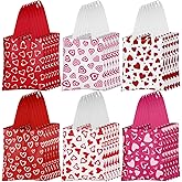 Silkfly 36 Pcs Valentine's Day Heart Gift Bags Bulk with Handle Fabric Wrapping Bag Galentines Heart Shaped Goodie Candy Gift Bags for Valentine Giving Gifts Wedding Birthday Party Favors Supplies