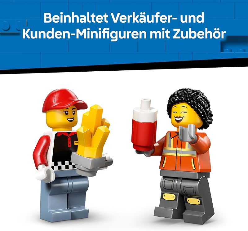 City Pommes-Truck - Spielzeug Fahrzeug Modellbau mit abnehmbarem Verkaufsbereich, 2 Minifiguren und Zubehör - Geburtstagsgeschenk für Jungen ab 5 Jahren - 60488 — Foto 5 von 8