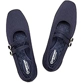 Frank Mully Women's Flats Square Toe Mary Jane Shoes Ballet Flats with Strap Comfortable Slip On Knit Shoes Dressy Casual