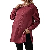 MakeMeChic Women's Maternity Sweatshirt Round Neck Long Sleeve Split Pregnancy Shirt Fall Maternity Clothes Tops