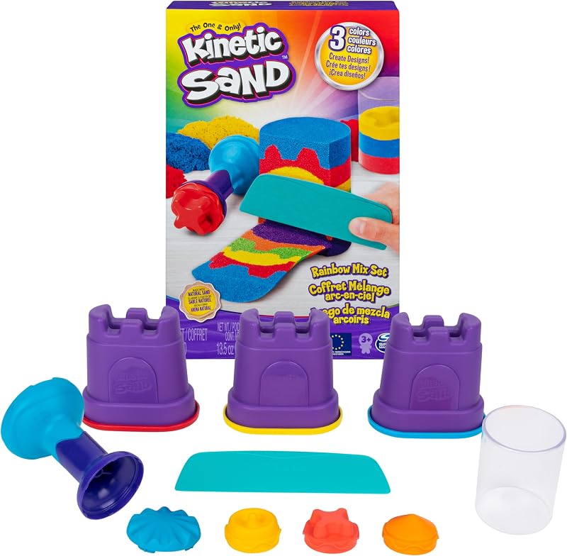 Kinetic Sand Rainbow Mix Set with 382g and Tools - 3 Colours 127g Each