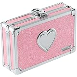 Vaultz Pencil Box with Key Lock, Pink Bling with Heart (VZ00130)