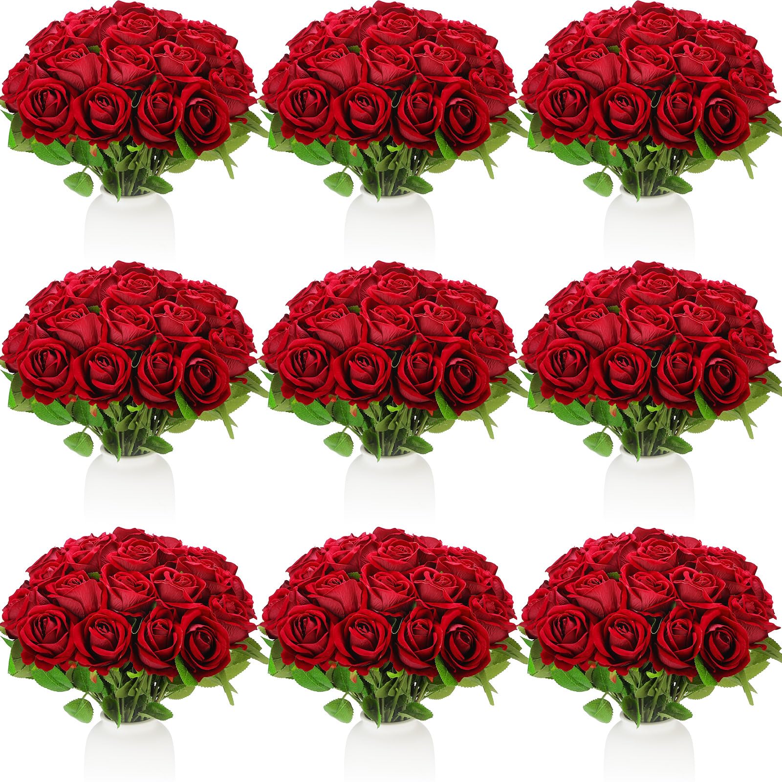 Photo 1 of Jexine 100 Pieces Artificial Roses Flowers Bulk, Long Stem Realistic Fake Silk Roses Bouquet for Table Centerpiece Vases Wedding Party Kitchen Decor(Wine Red)