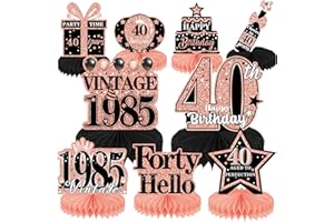 Elomy 40th Birthday Decorations Woman - 9PCS Vintage 40th Birthday Party Table Decorations Rose Gold Table Honeycomb Centerpiece Decorations Supplies for Forty Year Old Birthday Party Women