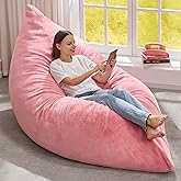Hobestluk 3 in 1 Bean Bag Chair Giant Bean Bag Chairs for Adults with Chevron Plush Fur Cover Convertible Bean Bag Floor Cushion with Machine Washable Cover for Living Room (Plush Pink)