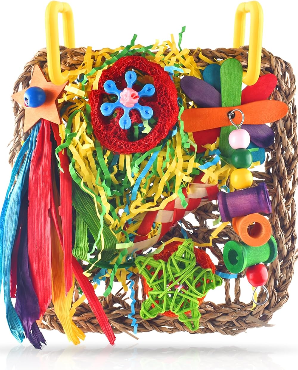 ERKOON Cockatiel Toys Foraging Wall Hanging Bird Toy Seagrass Shredding