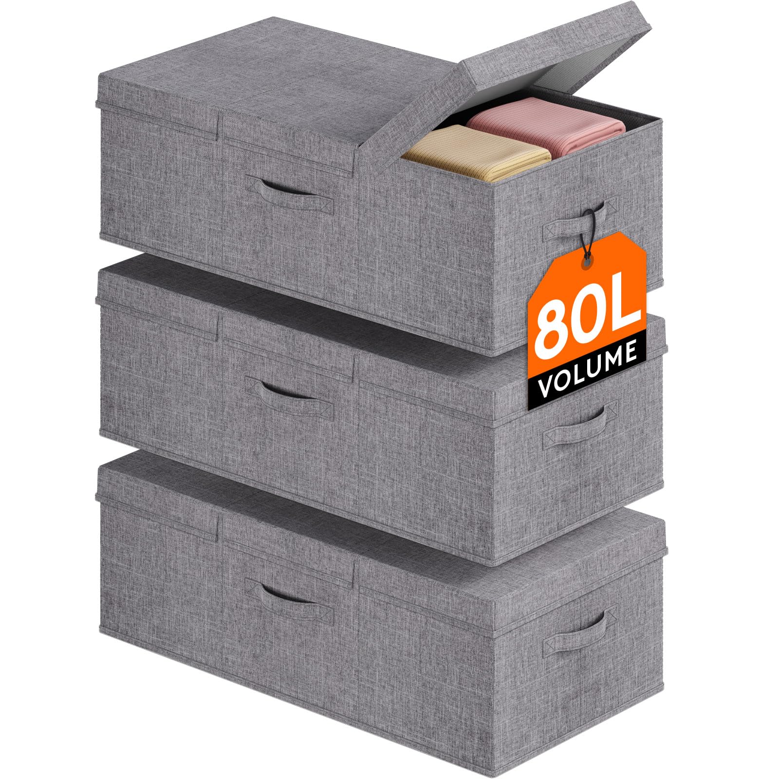 Photo 1 of Lifewit 80L Under Bed Storage Containers, 9.8 Inch Tall Underbed Clothes Storage Organizer Bin with Sturdy Sidewalls, Bottom, 3 Lids, Deep Storage Drawer for Clothes, Shoes, Blankets, Pillows 3 Pack