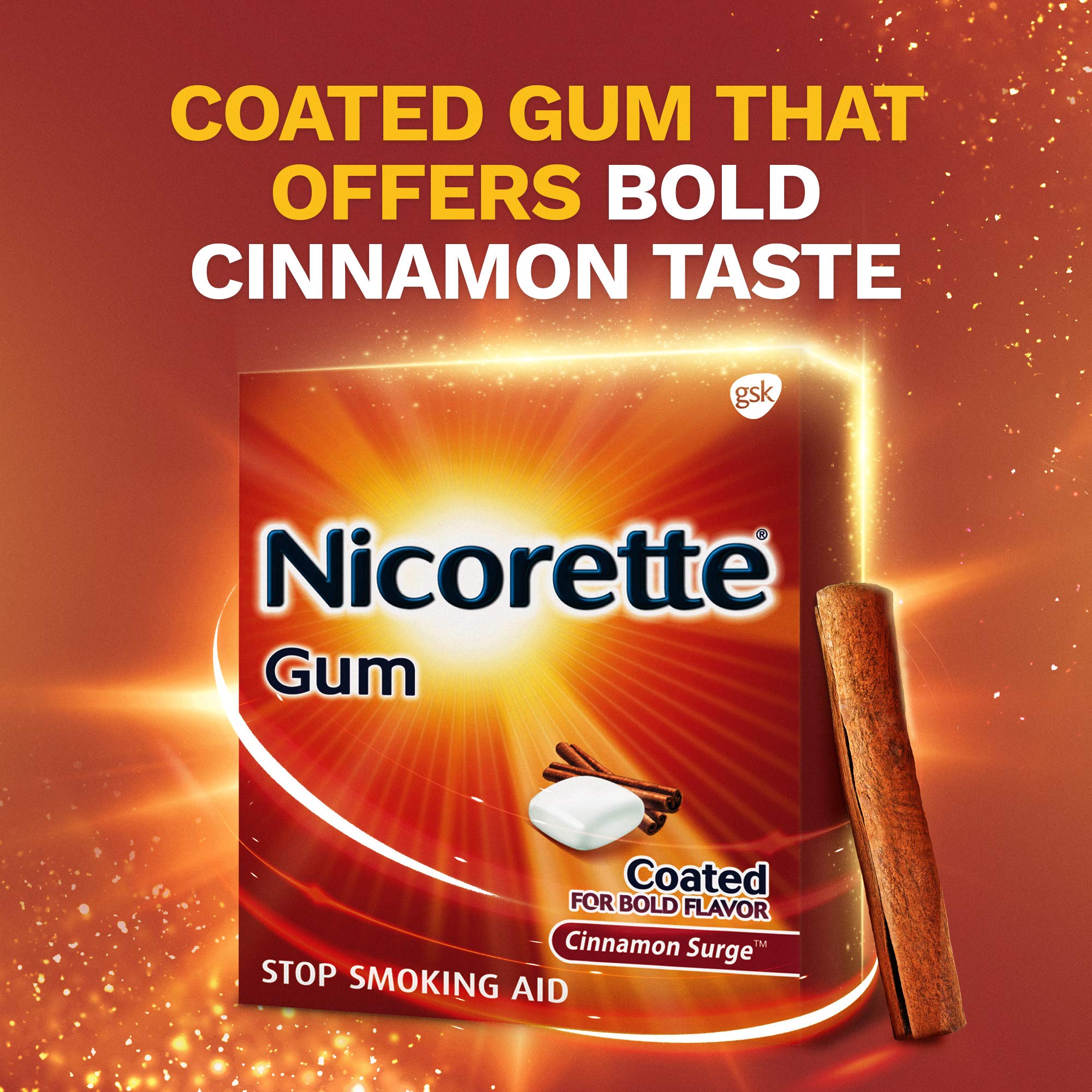Nicorette Nicotine Gum Cinnamon Surge 4 milligram Stop Smoking Aid 100