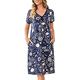 Tugege Nightgowns for Women V Neck Sleepwear Gown Long Sleep Dress Comfy Loungewear with Pockets