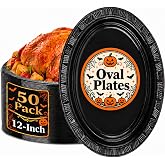 WELLIFE 50pcs Black Plates,12inch Oval Plates,Halloween Plates | Black Oval Dinner Plates for Wedding, Anniversary, Dinner Party, Catering, BBQ & Holiday Gatherings
