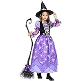 Spooktacular Creations Girls Witch Costume, Light up Witch Costume Kids, Starry Dress for Child Halloween Role Play Parties