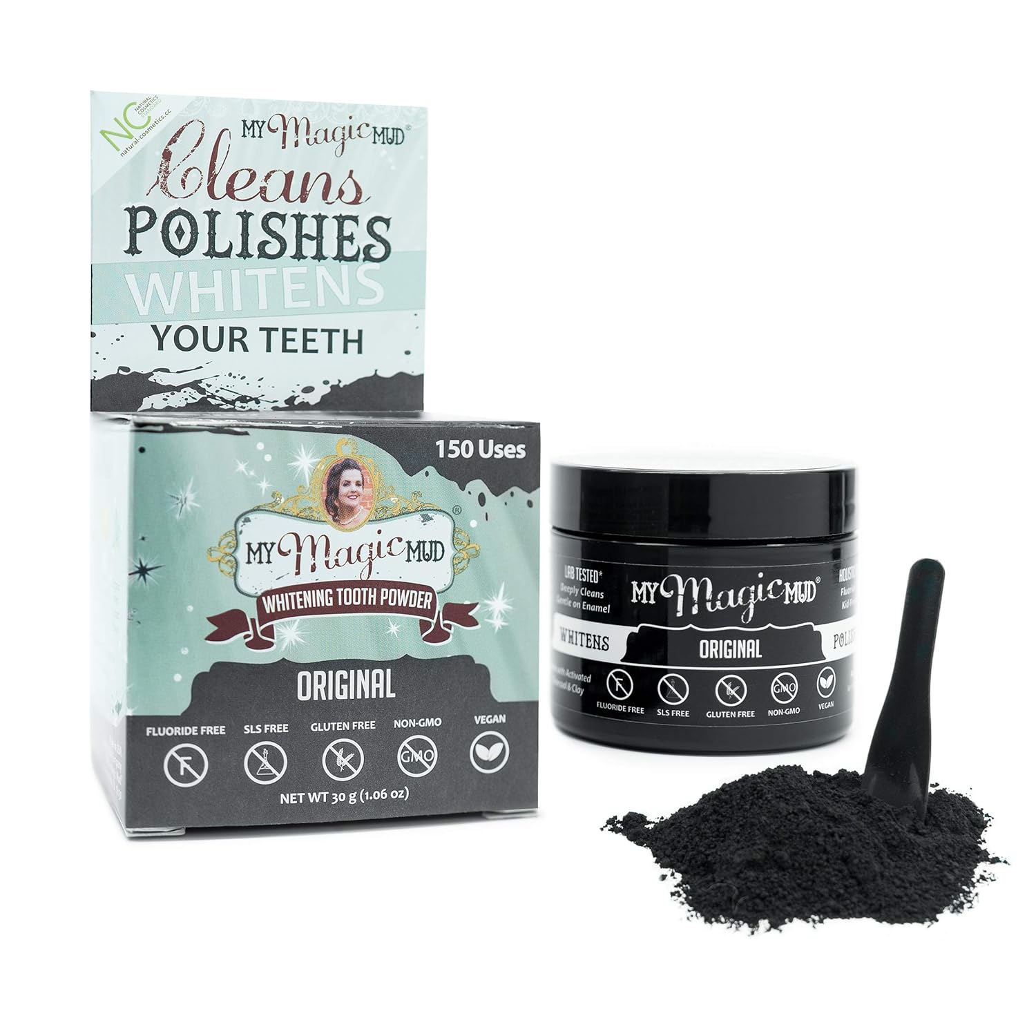My Magic Mud - Whitening Tooth Powder, Polishing, Brightening, Charcoal, 1.06 oz. (150 uses (Original) : Tooth Whitening Products : Beauty
