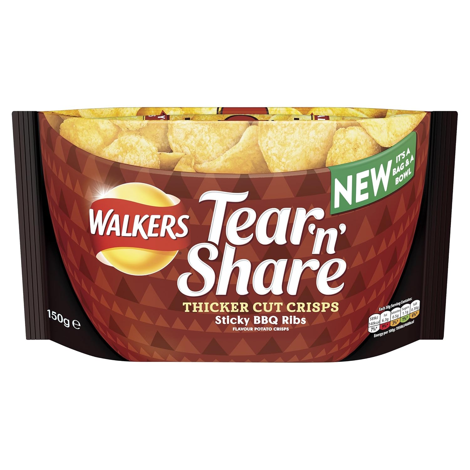 Walkers Tear and Share Sticky BBQ Ribs Thicker Cut Crisps Sharing Pack