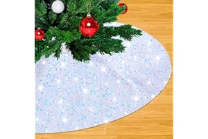LJIE-HOUSE Iridescent White Christmas Tree Skirt 24 Inch Small Xmas Tree Mat Velvet Sequin Tree Skirt for Holiday Xmas Party Home Decorations