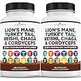 Liberty Lifestyle Lions Mane Mushroom Supplement with Turkey Tail Reishi Cordyceps Chaga with Marshmallow Root - 2-Pack