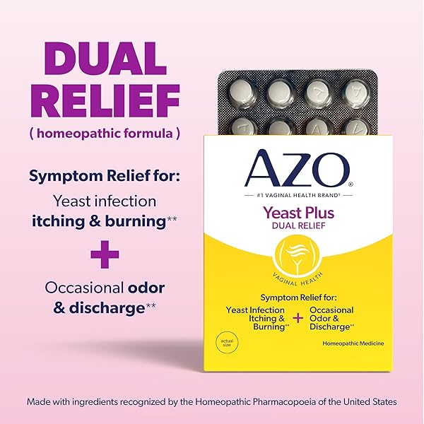 AZO YEAST PLUS DUAL RELIEF HOMEOPATHIC MEDICINE | YEAST INFECTION SYMPTOM RELIEF: ITCHING & BURNING | VAGINAL SYMPTOM RELIEF: OCCASIONAL ODOR & DISCHARGE | #1 MOST TRUSTED BRAND | 2 PACK (60CTX2)
