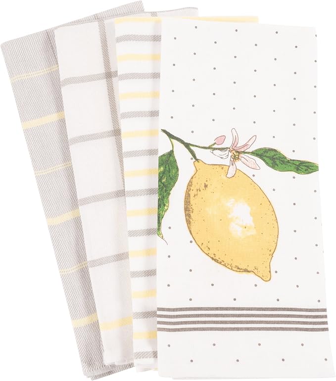 KAF Home Pantry Lemon Kitchen Dish Towel Set of 4, 100-Percent Cotton, 18 x 28-inch