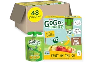 GoGo squeeZ Applesauce and Fruit Puree, Apple Banana, 3.2 oz (Pack of 48), Unsweetened Fruit Snacks for Kids, Gluten Free, Nut Free and Dairy Free, Recloseable Cap, BPA Free Pouches