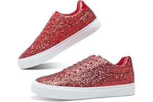 Jeekopeg Glitter Sparkly Fashion Sneakers Shoes Shiny Casual Shoes Bling Sequin Concert Low Cut Lace up Shoes