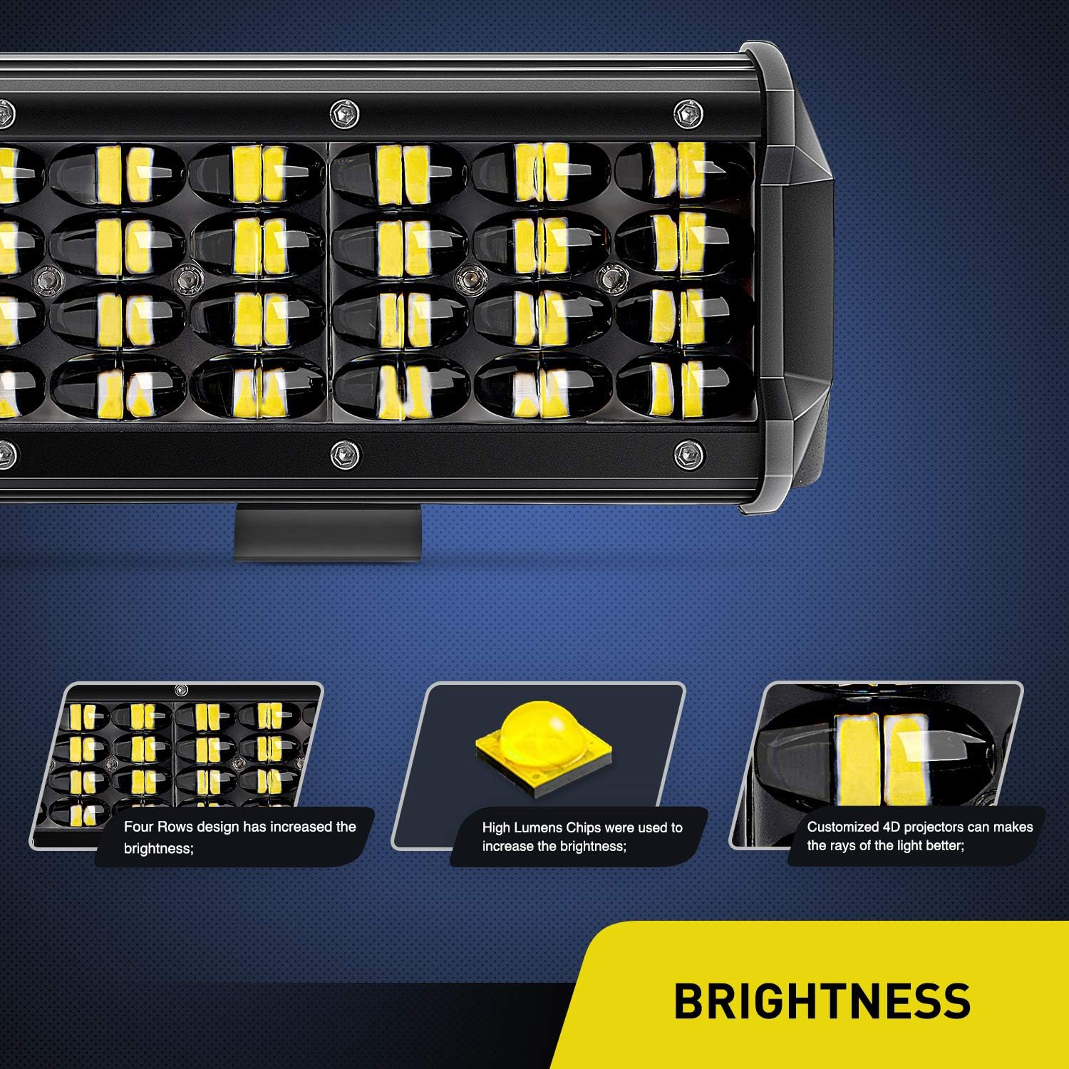 Nilight 18027C-A 2PCS 6.5Inch Bar 2 Pack 7 Inch 72w 7200lm Quad Row LED Off-Road Pods Spot Beam Fog Driving Work Light for Truck 4x4 ATV SUV Boat Jeep Tractor, 2 Year Warranty: Automotive