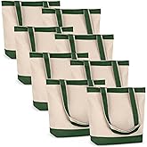 Canvas Tote Bag with Handles for Woman, Reusable Cloth Bag for Groceries and Shopping In Bulk - Blank Cotton Tote Bag, Suitable for DIY Projects Heavy Duty, 16"X14.5" With 4” Gusset, Green 8 Pack