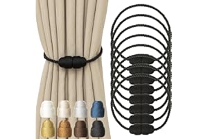 Contoeey Magnetic Curtain Tiebacks Rope Curtain Tie Backs for Curtains 8 Pack Curtain Holders for Drapes Decorative Window Curtain Holdbacks, Black