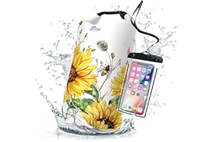 CLIDULI Waterproof Dry Bag,Roll Top Summer Sunflowers Small Waterproof Backpack 5L/10L/20L Floating and Lightweight Bags for Kayaking, Boating, Fishing, Swimming and Camping with Waterproof Phone Case