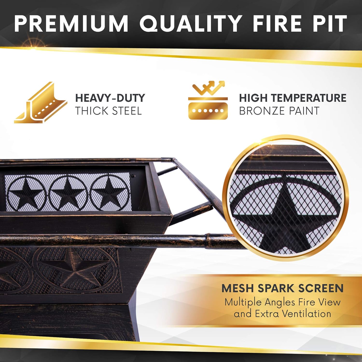 Project One Galaxy Heavy-Duty Fire Pit - 32 Inch Steel Large Square Wood Burning Patio or Backyard Firepit - Weighs 30 Pounds - Cooking Grill Grate, Spark Screen, and Fireplace Poker Included : Garden & Outdoor