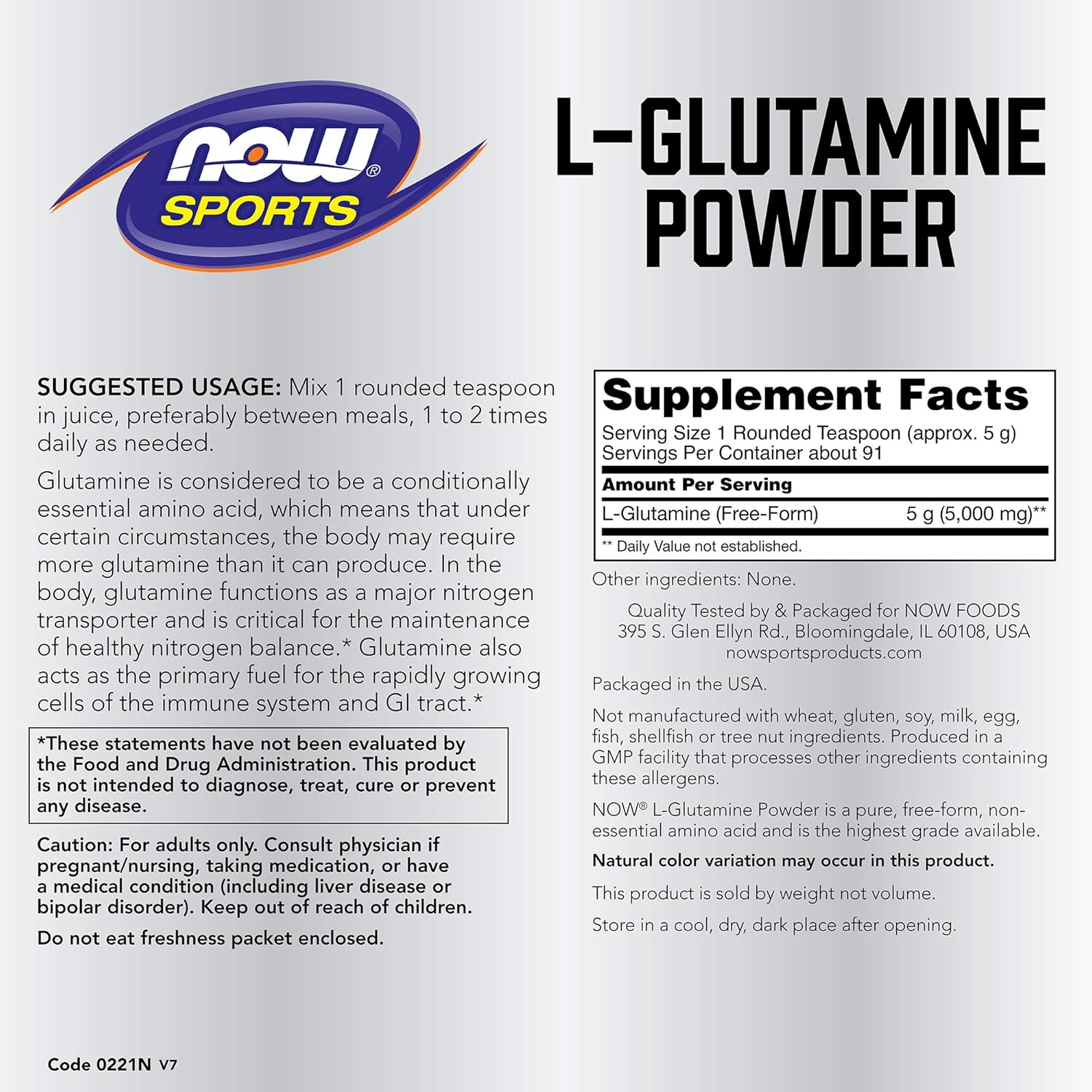Amazon Com Now Sports Nutrition L Glutamine Pure Powder Nitrogen Transporter Amino Acid 1 Pound Health Personal Care