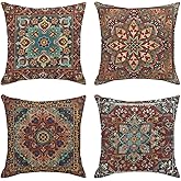 Sanwarm Throw Pillow Covers Home Decor Set of 4 Tribal Eastern Geometric Vintage Pillow Cases Decorative 18 x 18 Inches Outdoor Cushion Couch Sofa Pillowcases