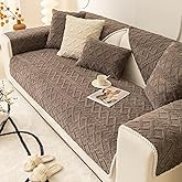 vctops Geometric Jacquard Plush Sofa Couch Covers Farmhouse Neutral Non Slip Sectional Couch Cover Soft Warm Sofa Slipcover for Dogs, Children, Pets Furniture Protector (Brown,28"x28")